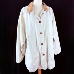 LL Bean Jacket Womens 3X Beige Barn Coat Corduroy Collar Cotton Utility Jacket
